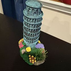 Resin Aquarium Decor Leaning Tower of Pisa Fish Tank Ornament, Underwater Landscape Landmark Figurine for Freshwater Saltwater Betta Goldfish Tank, Un