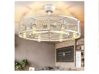 Caged ceiling fan with lights