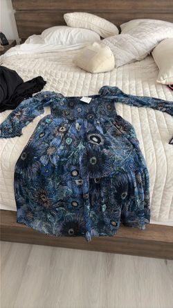 Blue Floral Long Sleeve Mini Dress