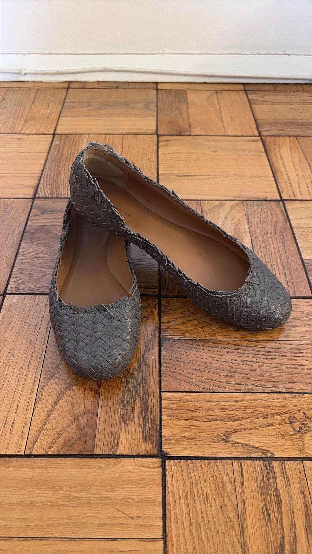 Women’s Grey Leather Flats By Coach-9.5
