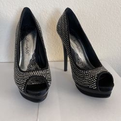 Black High Heels Pump Rhinestones Size 6