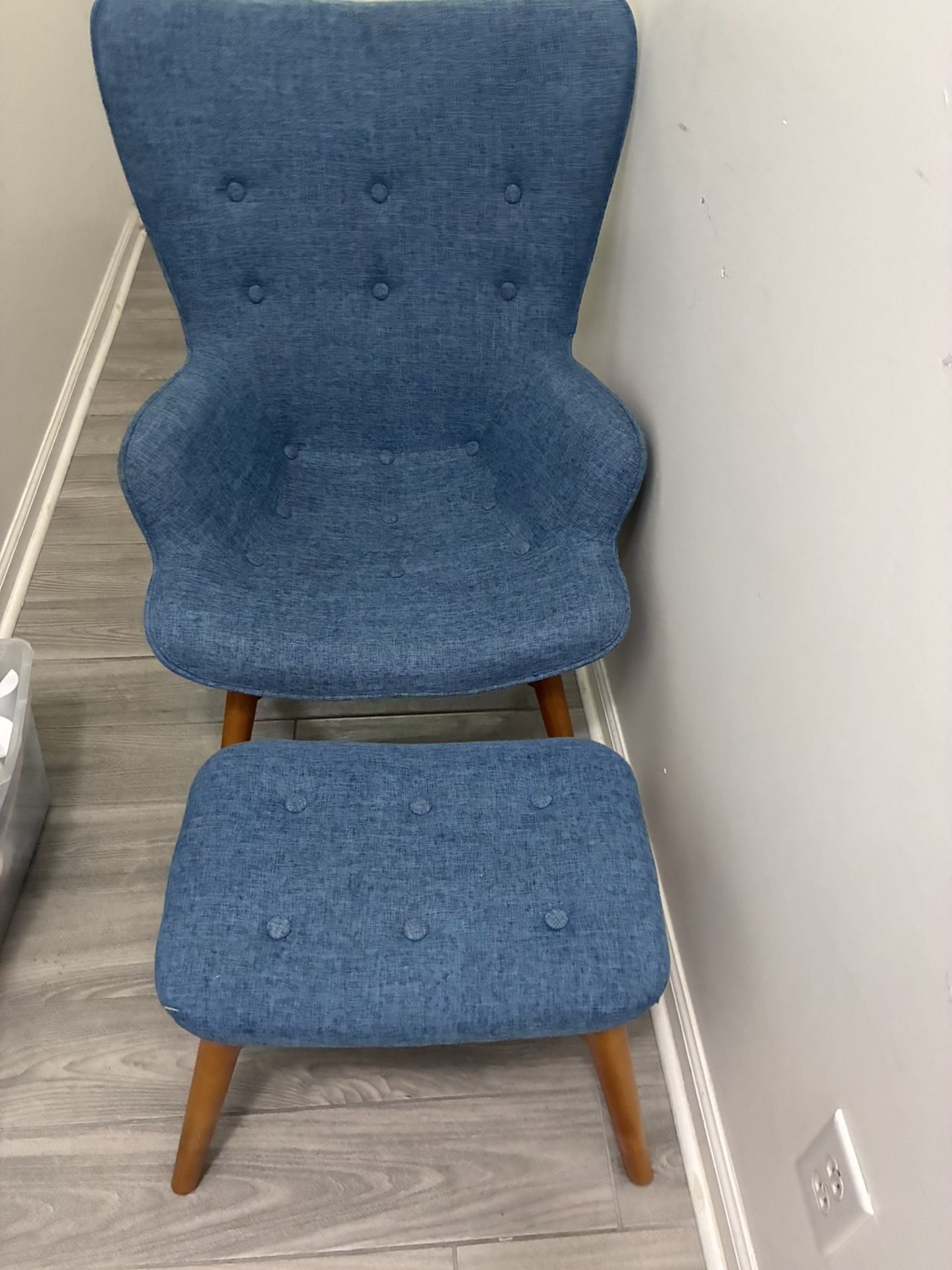 Mid-Century Modern Fabric Chair with Ottoman