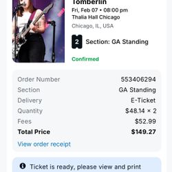 Soccer Mommy Thalia Hall February 7 Two Tickets GA
