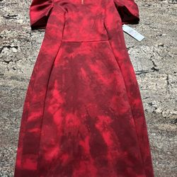 New Calvin Klein Dress Red With Gold Zipper Women’s Size 10