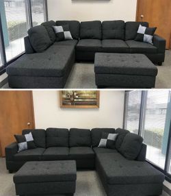 Charcoal linen sectional couch