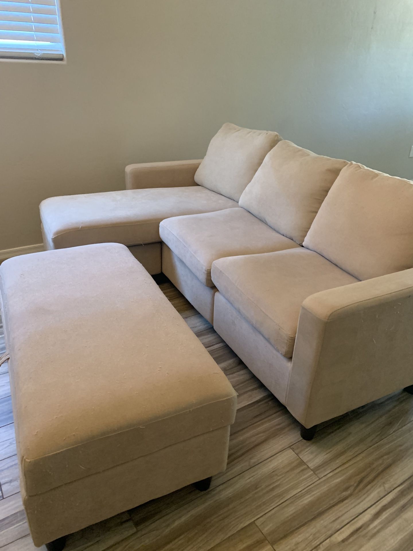 Beige Sectional Sofa With Chaise And Storage Ottoman, Great For Small Spaces!