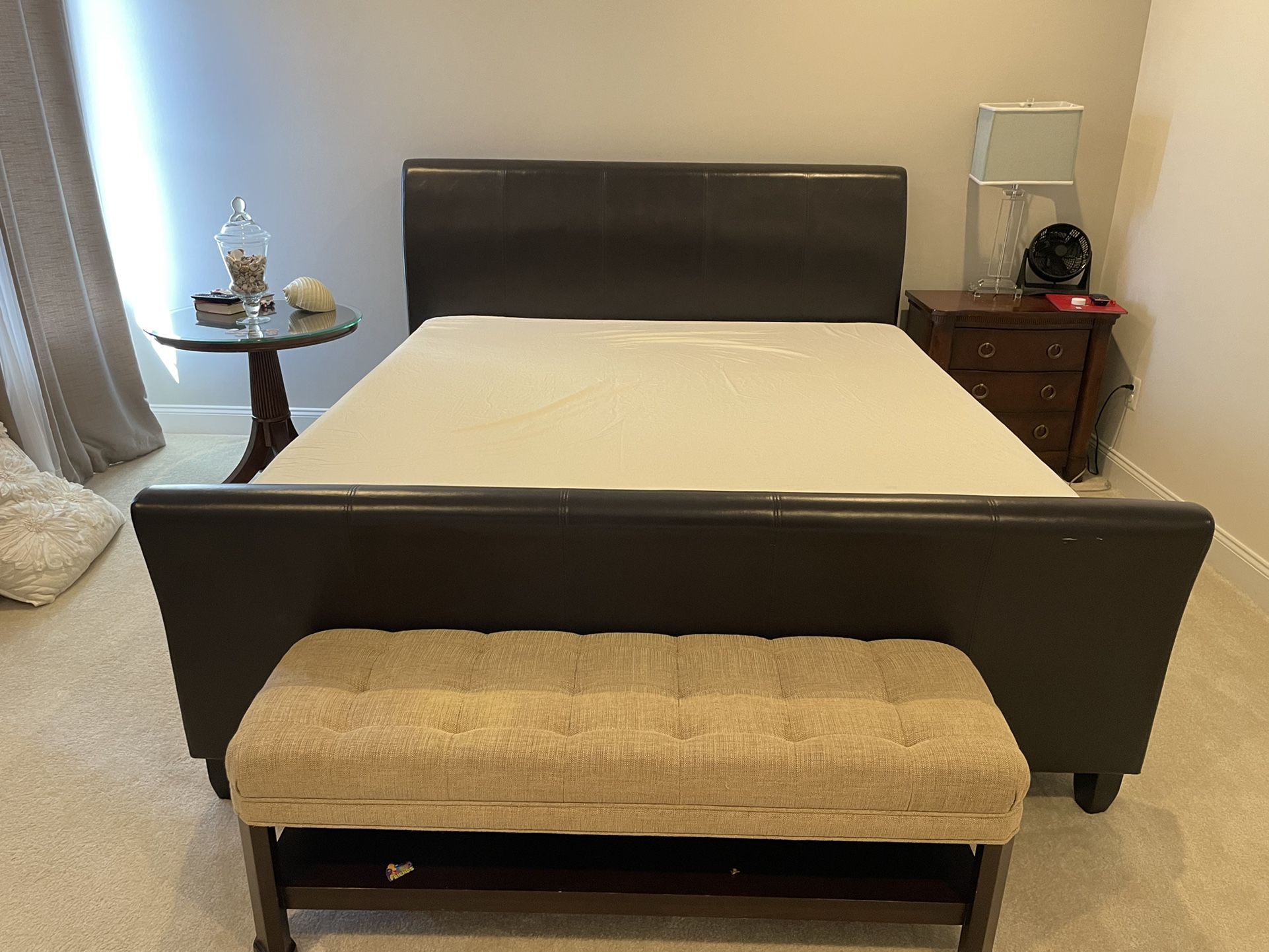Complete Bedroom Set - Dresser + 2x Nightstands +Bench+ King Bed Frame
