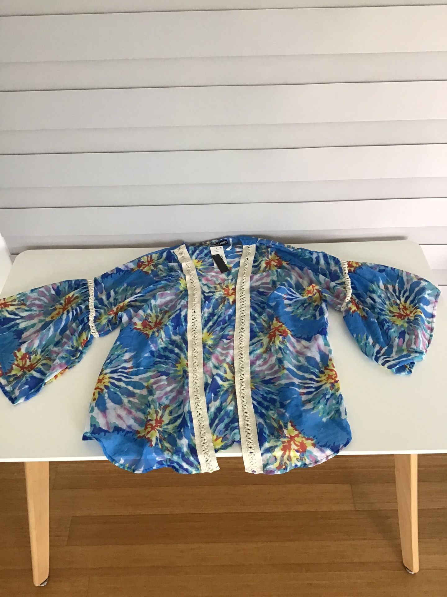 blue tie dye beach cover up, summer top tunic, long tunic, long top
