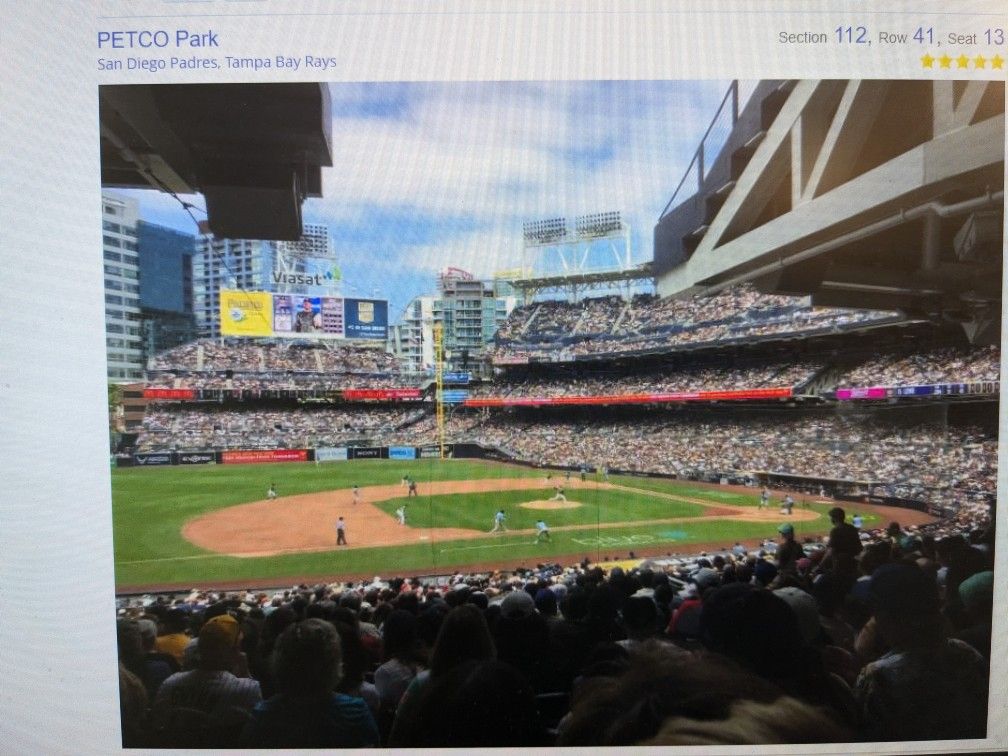 Tix Padres v Braves Sun 7/14 Field Box 112 In The Shade! Great View