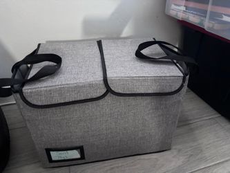 Gray Fabric Storage Box with Lid and Handles