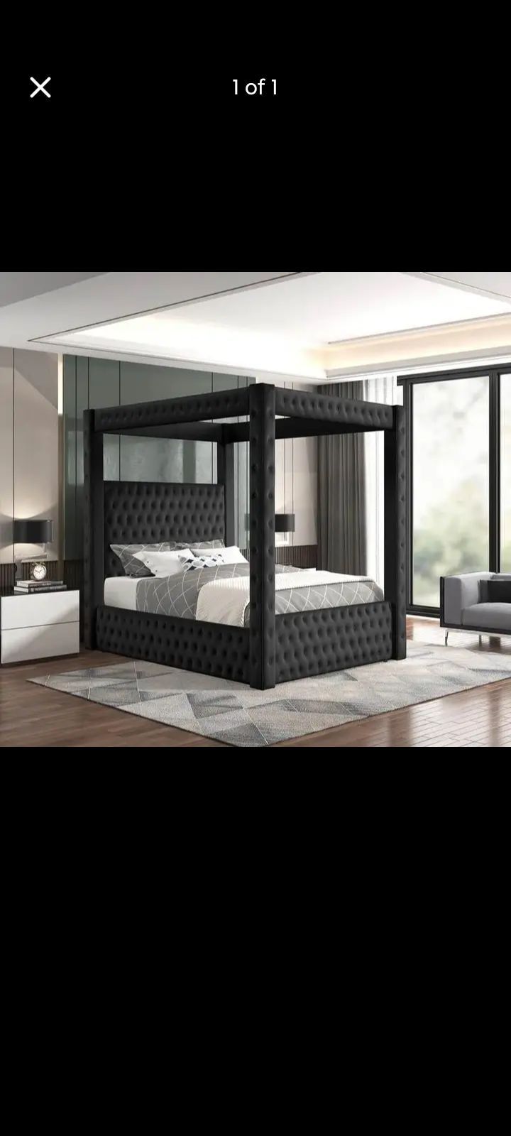 King size Canopy Bed frame with mattress and Boxspring set