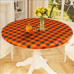 Smiry 36"-44" Picnic Table Cloth, Flannel Backed Vinyl Fitted Tablecloths
Waterproof Elastic Round Tablecloth ,Buffalo Plaid Table Covers for Dining, 