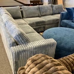 Grey Thick Soft Cord Plush Fabric Dark Grey Steel Grey 120x90 Reversible Sectional New Ready For delivery 