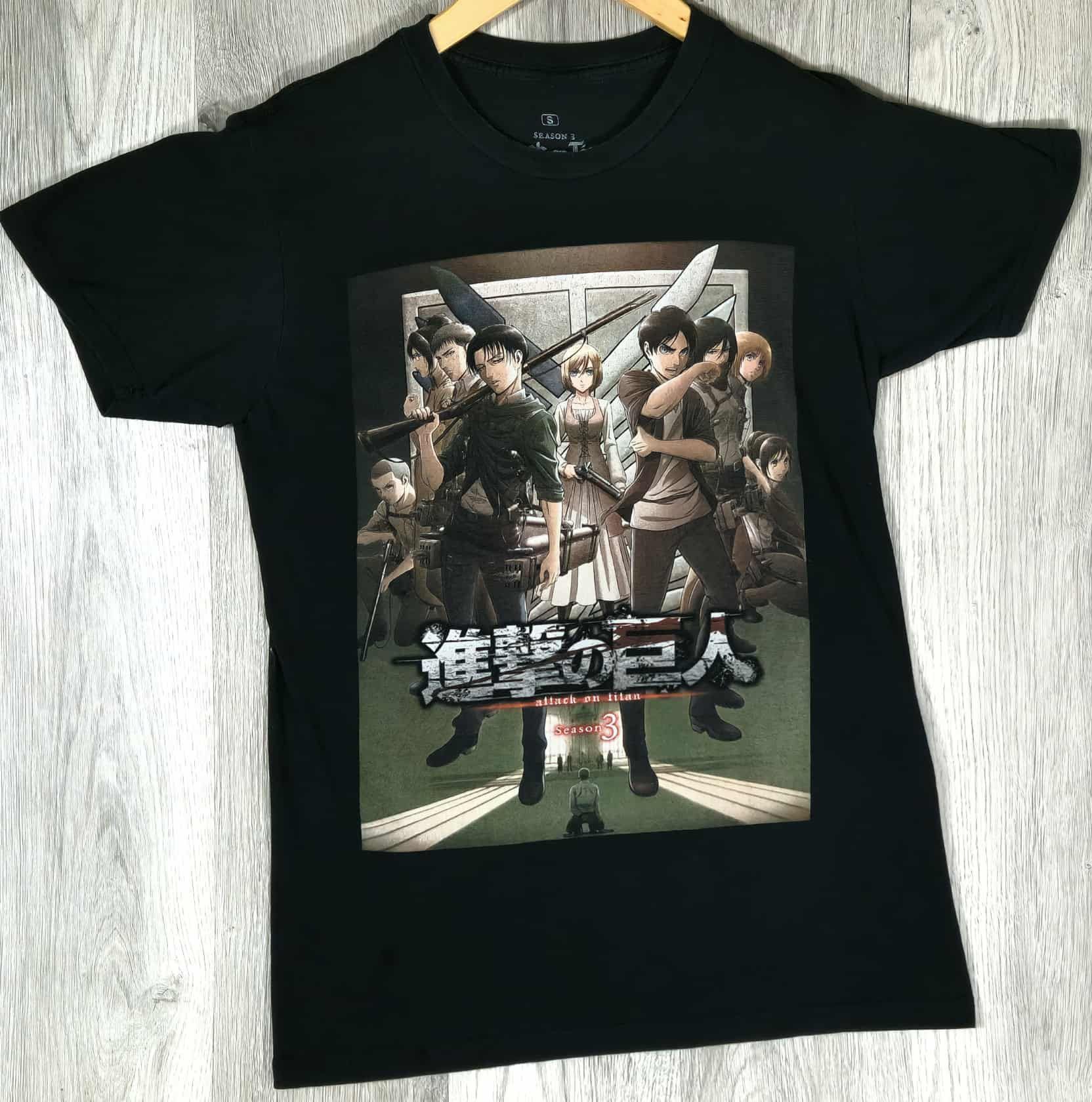 Anime Attack on Titans T-Shirt Black Graphic Shirt Season 3 (SMALL)- #6