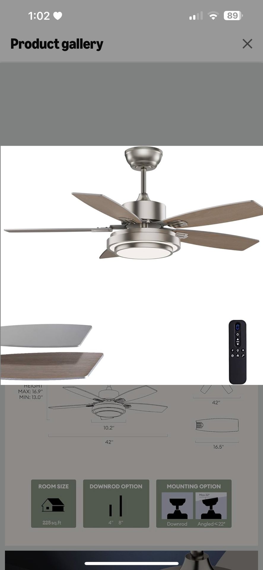 42 Inch Nickel Ceiling Fans with Lights and Remote Control for Bedroom, Modern Ceiling Fan with Quiet Reversible DC Motor, 3CCT, Dimmable, LED for Liv