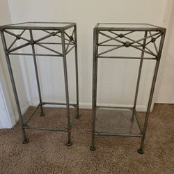 Nightstand. Or for plants, photos. Pair of Metal & Glass Display Stands