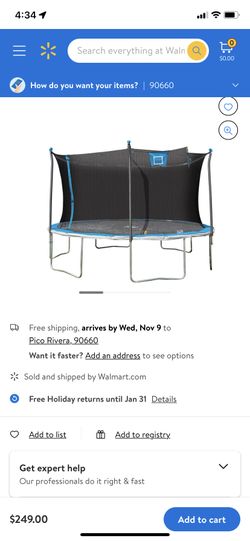 Bounce Pro 14ft Trampoline And Enclosure With Basketball Hoop, Blue