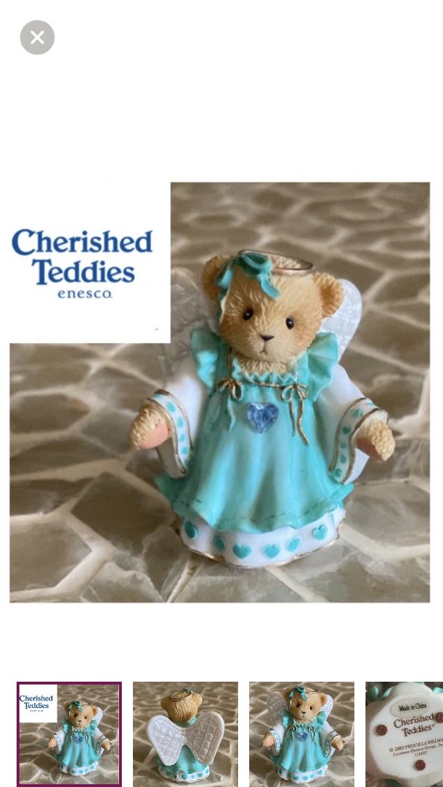 Cherished Teddies Miniature Teddy Bear Angel Figure in Green (2”)