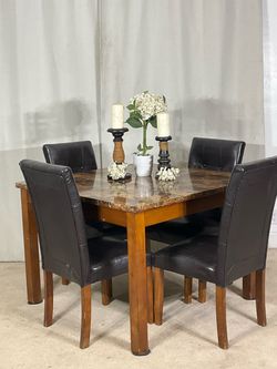 Square Faux-Marble Dining Table & 4 Chairs - ASHLEY FURNITURE