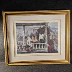 Rare Vintage 1980s Charleston Porch Chevis Clark Pencil Signed & Numbered Low #40/1000 Framed Print