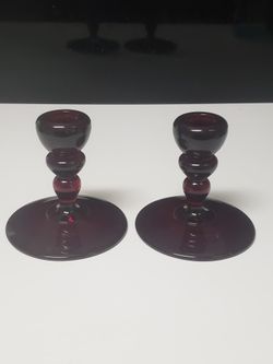 Pair Ox Blood Tapered Candle Holders 