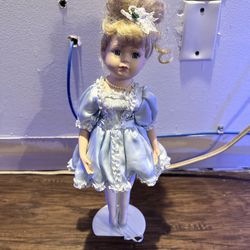 Blond Bridesmaid Girl Standing Doll in Aqua Blue Dress