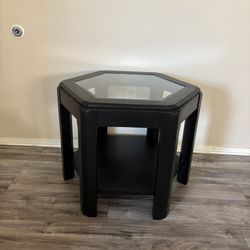 Hexagon Glass-Top Wooden End Table 