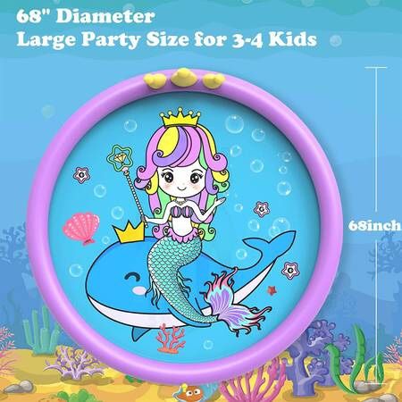 Splash Pad ,68 Inch Sprinkler Splash Pad Toys for Dogs and Kids, Inflatable Kids Sprinkler Play Mat with Funny Ring Toss Game, Summer Outdoor Water To