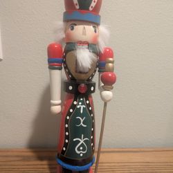 Nutcracker Soldier Christmas Figurine Red King Wooden 12" Missing Nose