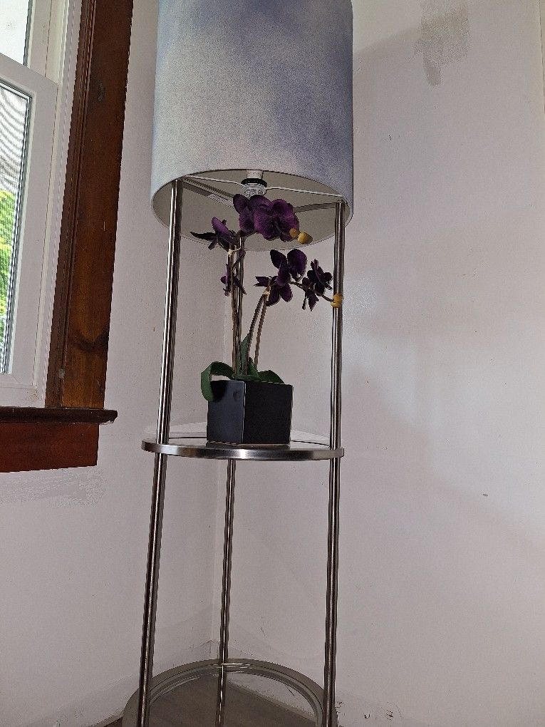 Chrome Floor Lamp With 2 Glass Shelves