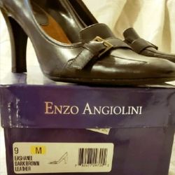 Enzo Angiolini Dark Brown Leather Heels sz 9