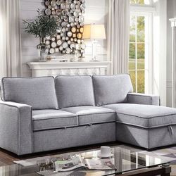 Gray Linen-like Fabric Couch Sofa Sectional Pull Out Sofa Bed