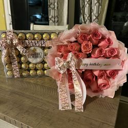 25 Rose Bouquet And 48ct Chocolates 