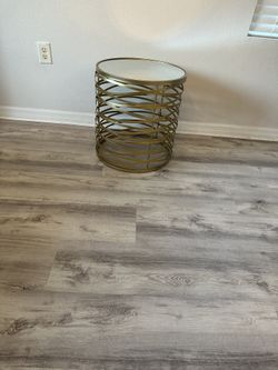 Gold Swirled Metal Mirror Top Accent Side Table