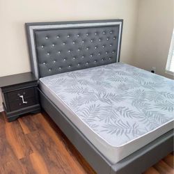 Diamond Tufted Gray Queen And King Size Bed Frame