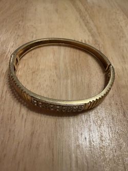 10K Gold Hinged Bangle, Imitation Diamond Accents, 18.31g