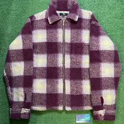 Stussy Shadow Plaid Zip Sherpa berry jacket