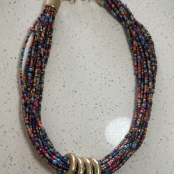 Vtg Chicos Multicolored Chunky Beaded Statement Necklace Bold Gold Tone Jewelry