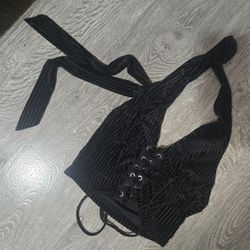 Ribbed black corset halter top womens shirt size small