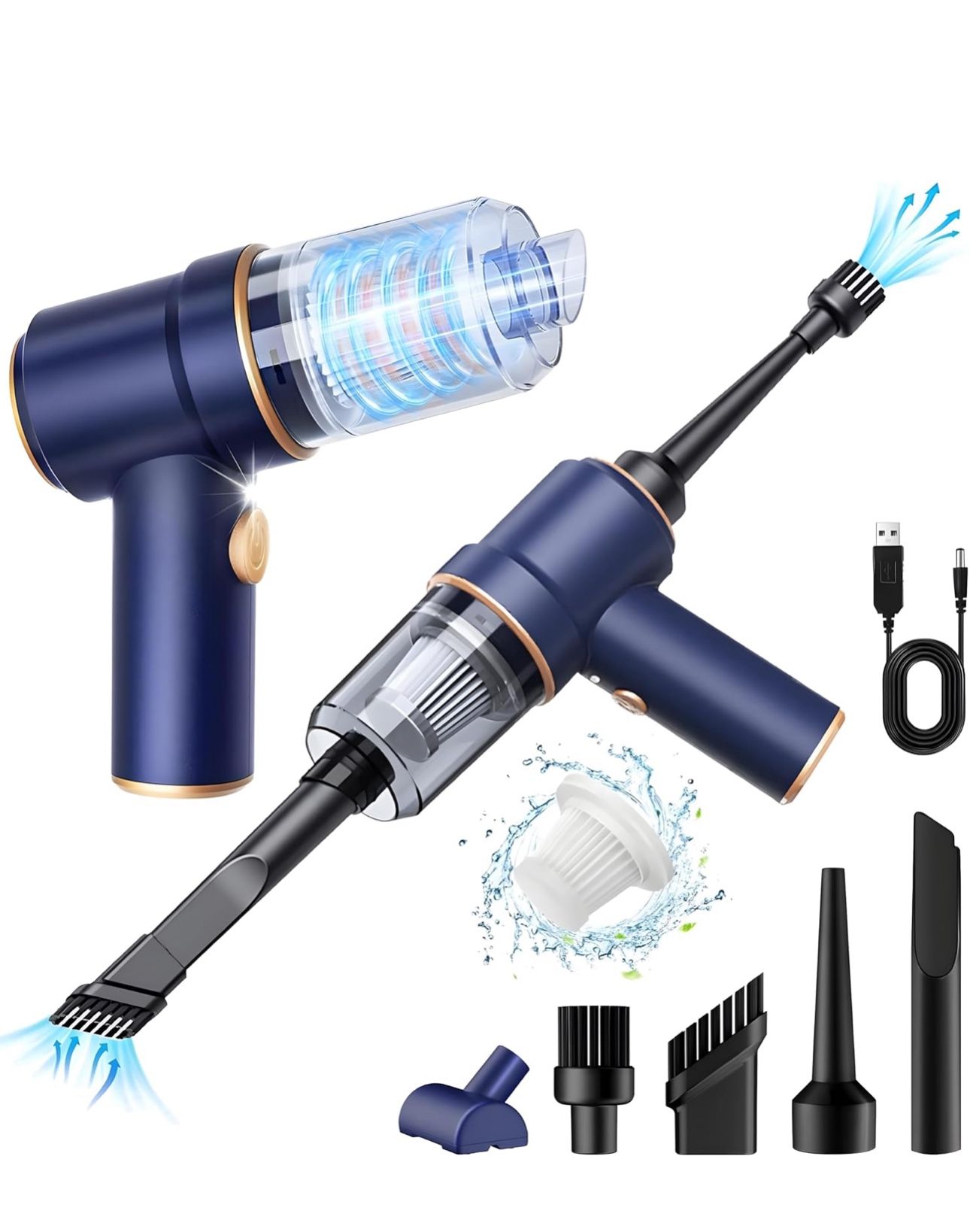 Handheld Car Vacuum Cleaner, 9000Pa Vacuum Cleaner and Air Duster, 120W High Power Hand Held Vacuum with LED Light and Multi-Nozzles for Car, Home, Of