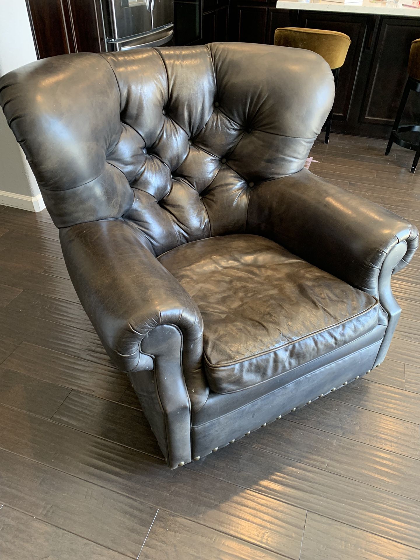 Restoration Hardware Churchill Leather Chair With Nailheads
