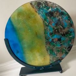 Ocean Resin Art Plate - Coastal Accent Piece