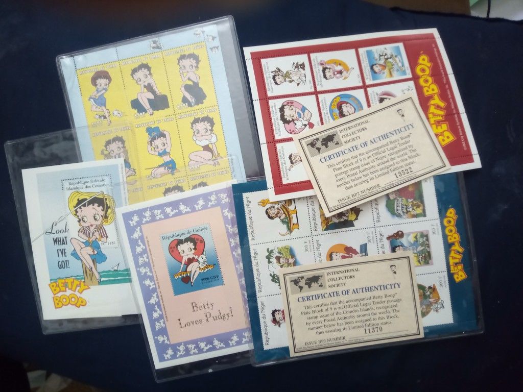 Set Of 5 Betty Boop Themed Stamp Collection Souvenir Sheets