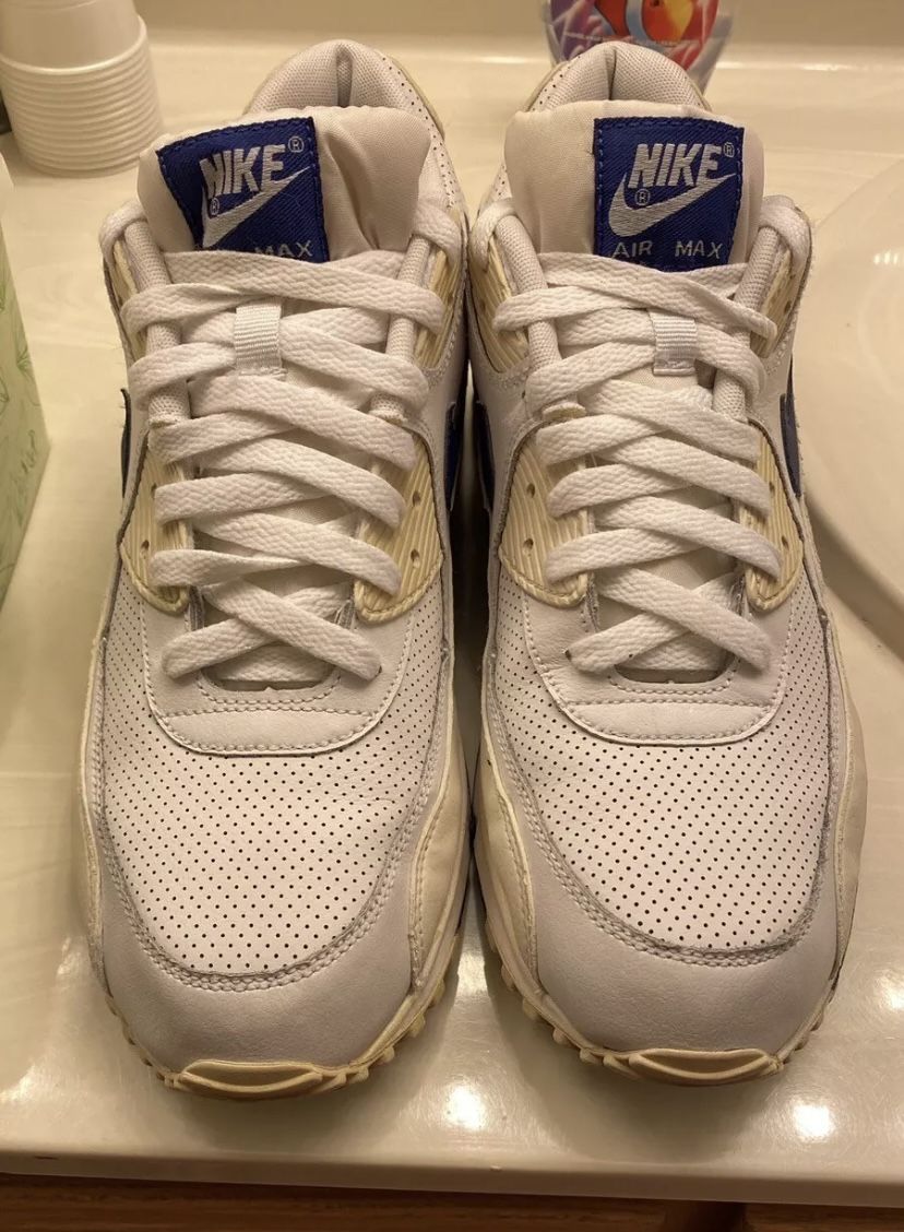 Nike Air Max 90 Essential 2012 Mens Sz 11 White Royal Blue 537384 141