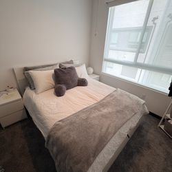 IKEA Malm Storage Bed Queen Sized White W/ Organic Cotton Mattress!