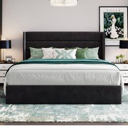 King Size Upholstered Storage Bed Frame with Hydraulic Lift