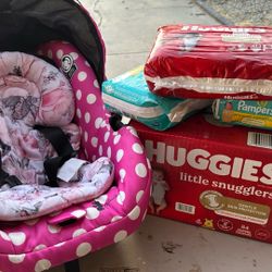 Baby Car seat .and Dipers 