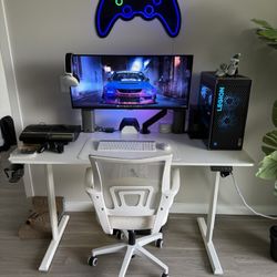 White Desk (raises And Lowers) With White Chair 