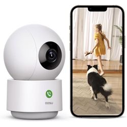 aosu 2K Security Camera Indoor, Baby Monitor Pet Camera 360-Degree for Home Security with 2.4 GHz Wi-Fi Router, One-Touch Call, Smart Motion Tracking,