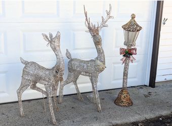 Set of 3 gold sparkle light up out side Christmas decor